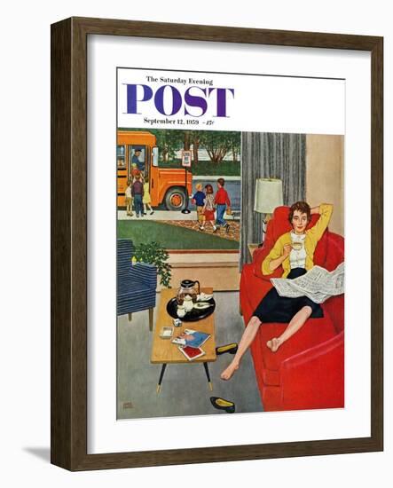 "Morning Coffee Break" Saturday Evening Post Cover, September 12, 1959-Amos Sewell-Framed Giclee Print