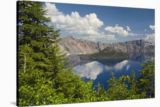 Morning, Crater Lake and Wizard Island, Crater Lake National Park, Oregon, USA-Michel Hersen-Stretched Canvas