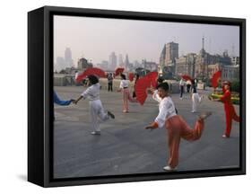 Morning Dancing on the Bund, Shanghai, China-Keren Su-Framed Stretched Canvas