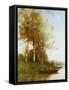 Morning Effect, Silver Birches and a River-Paul Desire Trouillebert-Framed Stretched Canvas