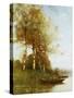 Morning Effect, Silver Birches and a River-Paul Desire Trouillebert-Stretched Canvas