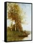 Morning Effect, Silver Birches and a River-Paul Desire Trouillebert-Framed Stretched Canvas