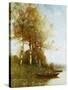 Morning Effect, Silver Birches and a River-Paul Desire Trouillebert-Stretched Canvas