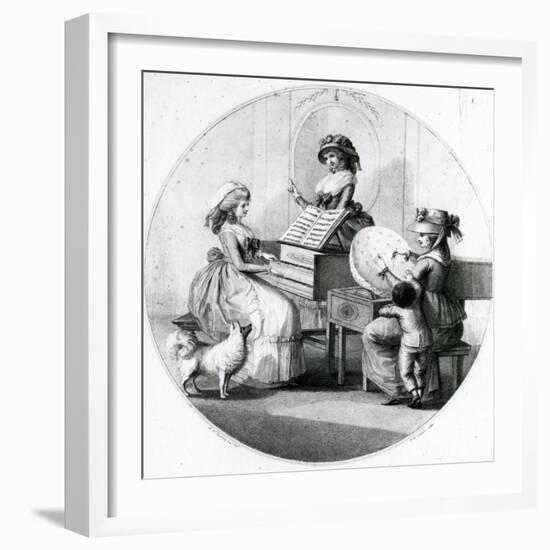 Morning Employments, Three Young Girls with Spinet and Embroidering-Henry William Bunbury-Framed Giclee Print