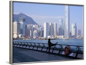 Morning Exercise, Victoria Harbour and Hong Kong Island Skyline, Hong Kong, China-Amanda Hall-Framed Photographic Print