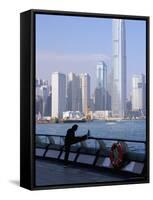 Morning Exercise, Victoria Harbour and Two Ifc Tower, Hong Kong, China-Amanda Hall-Framed Stretched Canvas