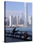 Morning Exercise, Victoria Harbour and Two Ifc Tower, Hong Kong, China-Amanda Hall-Stretched Canvas