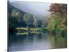 Morning Fog on River, Missouri, USA-Gayle Harper-Stretched Canvas