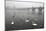 Morning Fog over Swimming Swans and the Charles Bridge in Prague, Czech Republic.-wrangel-Mounted Photographic Print