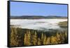 Morning fog over the Schluchsee, Black Forest, Baden-Wurttemberg, Germany-Markus Lange-Framed Stretched Canvas