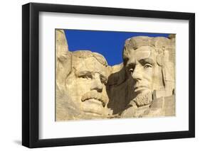 Morning light on Lincoln and Roosevelt detail, Mount Rushmore National Memorial, South Dakota, USA.-Russ Bishop-Framed Photographic Print
