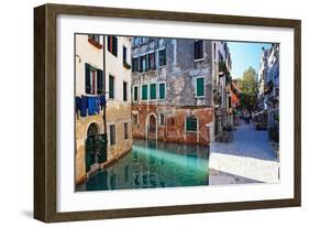 Morning Light on the Canal, Venice Italy-George Oze-Framed Photographic Print