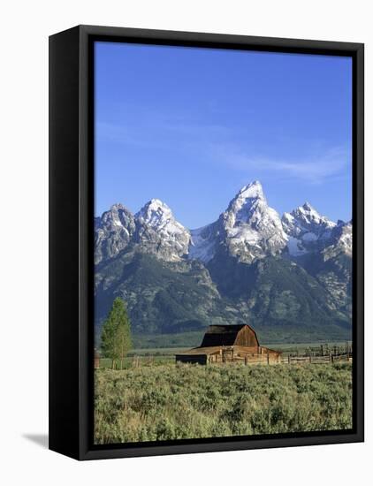 Morning Light on the Tetons and Old Barn, Grand Teton National Park, Wyoming, USA-Howie Garber-Framed Stretched Canvas