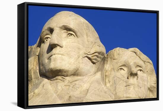 Morning light on Washington and Jefferson detail, Mount Rushmore National Memorial, South Dakota-Russ Bishop-Framed Stretched Canvas