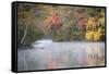 Morning mist and fall colours, River Pemigewasset, New Hampshire, New England, USA, North America-Jean Brooks-Framed Stretched Canvas