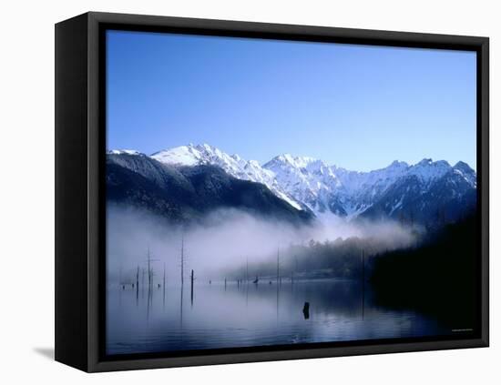 Morning Mist Covers Taisho-Ike Lake and Hodaka Mountain Range, Kamikochi, Nagano, Japan-null-Framed Stretched Canvas