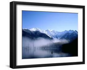 Morning Mist Covers Taisho-Ike Lake and Hodaka Mountain Range, Kamikochi, Nagano, Japan-null-Framed Photographic Print