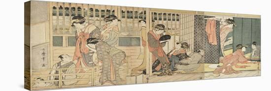 Morning Parting at the Temporary Lodgings of the Pleasure Quarter, 1801-Kitagawa Utamaro-Stretched Canvas