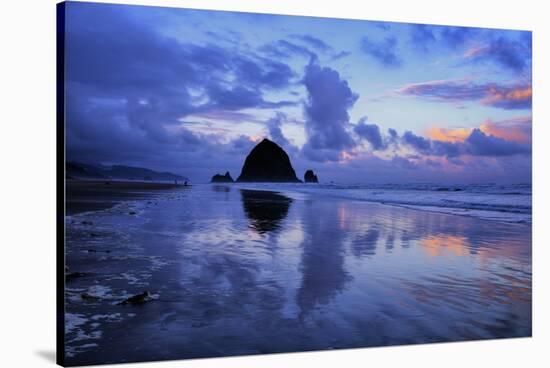 Morning Reflection Walk at Cannon Beach, Oregon Coast-Vincent James-Stretched Canvas