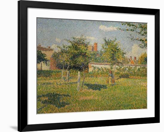 Morning Sun, Autumn, a Woman in an Orchard, Eragny, 1887-Camille Pissarro-Framed Giclee Print