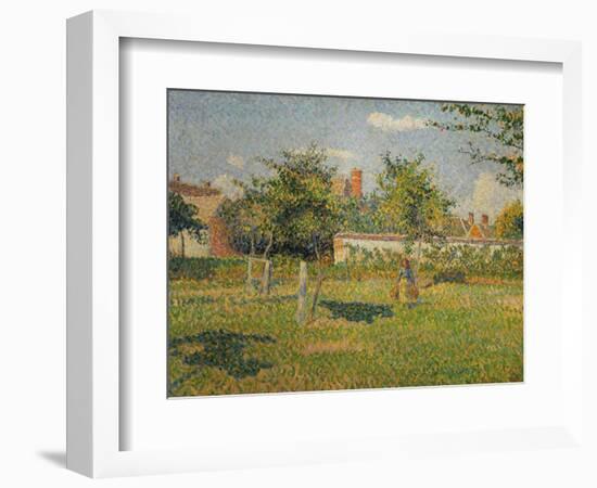 Morning Sun, Autumn, a Woman in an Orchard, Eragny, 1887-Camille Pissarro-Framed Giclee Print