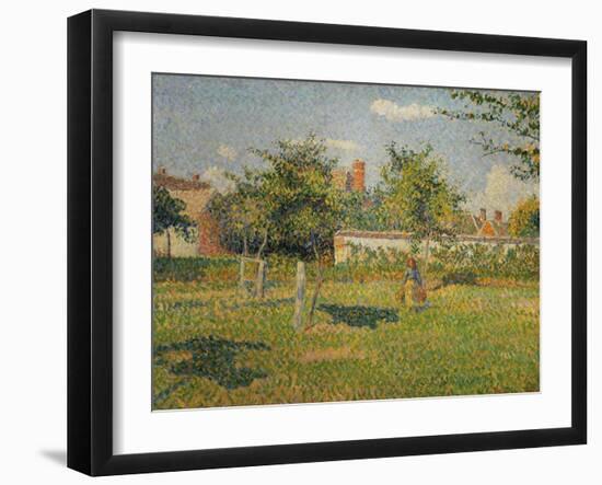 Morning Sun, Autumn, a Woman in an Orchard, Eragny, 1887-Camille Pissarro-Framed Giclee Print