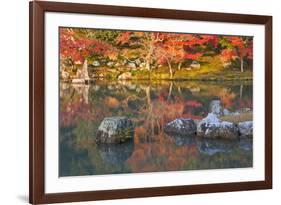 Morning Sunlight Illuminates Autumn Foliage and Reflections in Pond, Sogen Garden, Tenryuji Temple-Ben Simmons-Framed Photographic Print