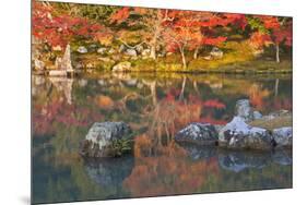 Morning Sunlight Illuminates Autumn Foliage and Reflections in Pond, Sogen Garden, Tenryuji Temple-Ben Simmons-Mounted Photographic Print