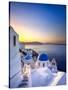 Morning sunlight on the blue houses of Oia, Santorini, Greece-Jan Christopher Becke-Stretched Canvas