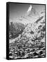 Morning Town View with Matterhorn, Zermatt, Valais, Wallis, Switzerland-Walter Bibikow-Framed Stretched Canvas