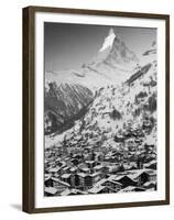 Morning Town View with Matterhorn, Zermatt, Valais, Wallis, Switzerland-Walter Bibikow-Framed Premium Photographic Print