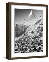 Morning Town View with Matterhorn, Zermatt, Valais, Wallis, Switzerland-Walter Bibikow-Framed Photographic Print