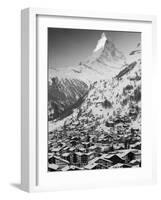 Morning Town View with Matterhorn, Zermatt, Valais, Wallis, Switzerland-Walter Bibikow-Framed Photographic Print