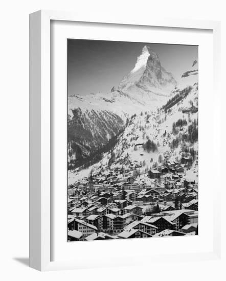 Morning Town View with Matterhorn, Zermatt, Valais, Wallis, Switzerland-Walter Bibikow-Framed Photographic Print