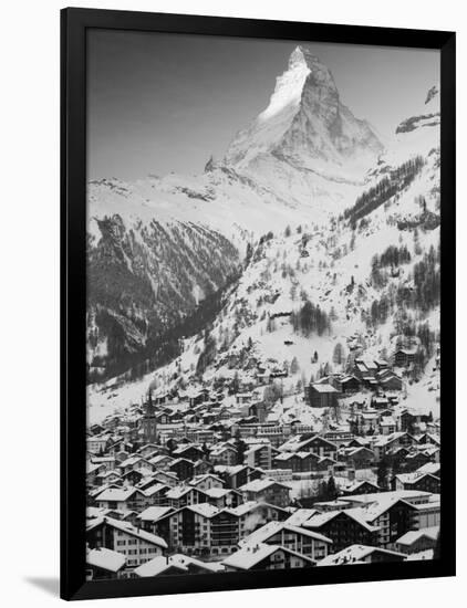 Morning Town View with Matterhorn, Zermatt, Valais, Wallis, Switzerland-Walter Bibikow-Framed Photographic Print