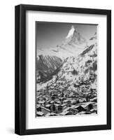 Morning Town View with Matterhorn, Zermatt, Valais, Wallis, Switzerland-Walter Bibikow-Framed Photographic Print