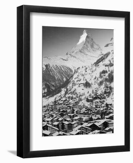 Morning Town View with Matterhorn, Zermatt, Valais, Wallis, Switzerland-Walter Bibikow-Framed Photographic Print