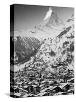 Morning Town View with Matterhorn, Zermatt, Valais, Wallis, Switzerland-Walter Bibikow-Stretched Canvas