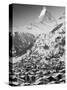 Morning Town View with Matterhorn, Zermatt, Valais, Wallis, Switzerland-Walter Bibikow-Stretched Canvas