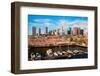 Morning View of boats at Lewis Wharf and Boston Skyline, MA-null-Framed Photographic Print