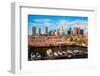 Morning View of boats at Lewis Wharf and Boston Skyline, MA-null-Framed Photographic Print