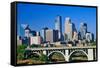 Morning view of Minneapolis, MN skyline-null-Framed Stretched Canvas