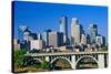 Morning view of Minneapolis, MN skyline-null-Stretched Canvas