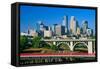 Morning view of Minneapolis, MN skyline-null-Framed Stretched Canvas