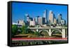 Morning view of Minneapolis, MN skyline-null-Framed Stretched Canvas