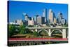 Morning view of Minneapolis, MN skyline-null-Stretched Canvas