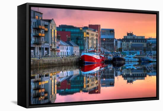 Morning View On Row Of Buildings And Fishing Boats In Docks, Hdr Image-rihardzz-Framed Stretched Canvas