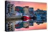 Morning View On Row Of Buildings And Fishing Boats In Docks, Hdr Image-rihardzz-Stretched Canvas