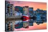 Morning View On Row Of Buildings And Fishing Boats In Docks, Hdr Image-rihardzz-Stretched Canvas