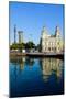 Morning water reflections of building at Port Vell, Old Harbor, Barcelona, Spain-null-Mounted Photographic Print